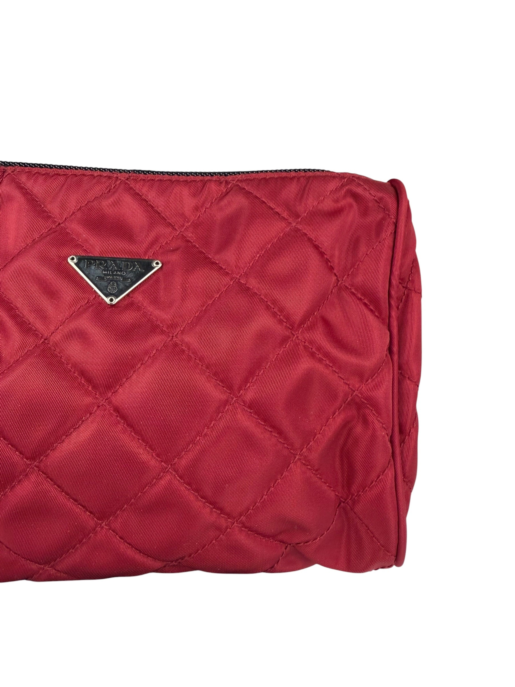 Prada Vintage Red Quilted Nylon Pouch MV599 - Image 3