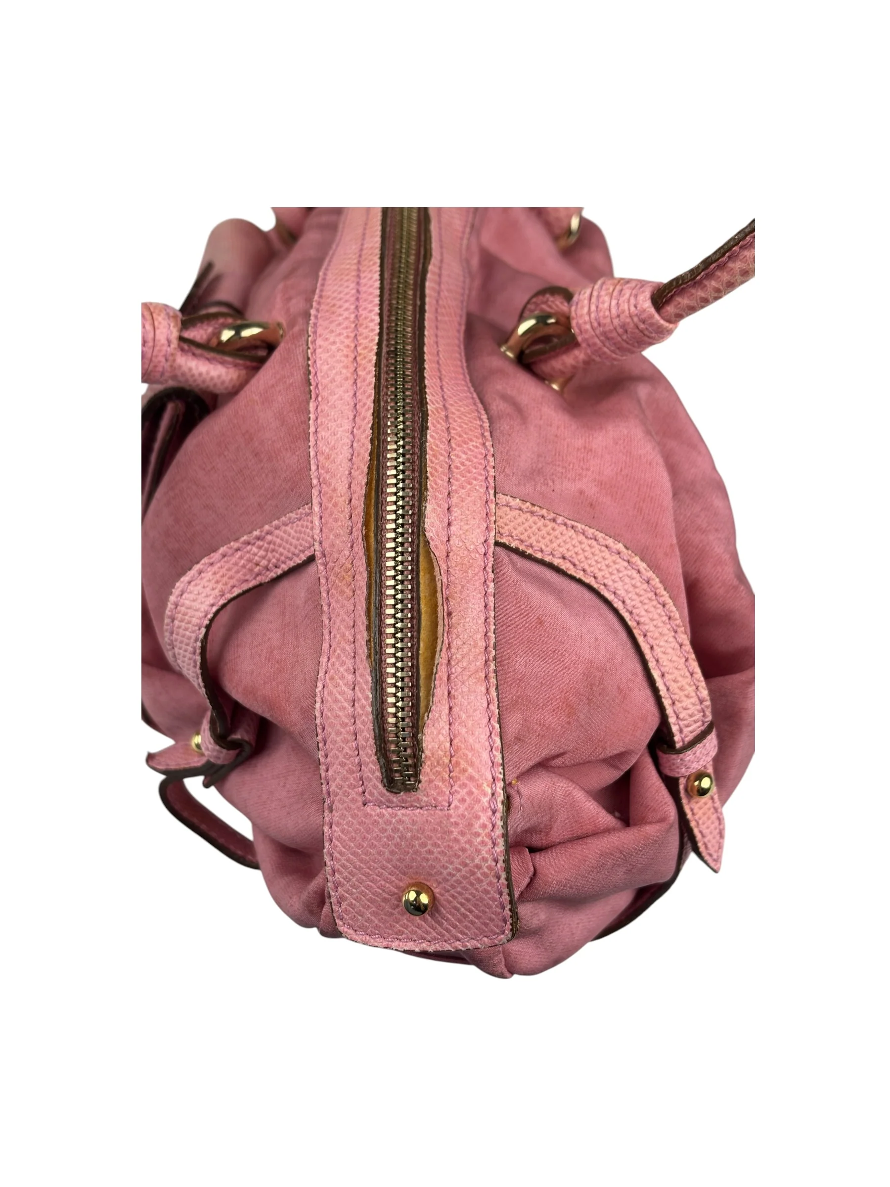 Salvatore Ferragamo Pink Nylon/Leather Bowler Bag - Image 11