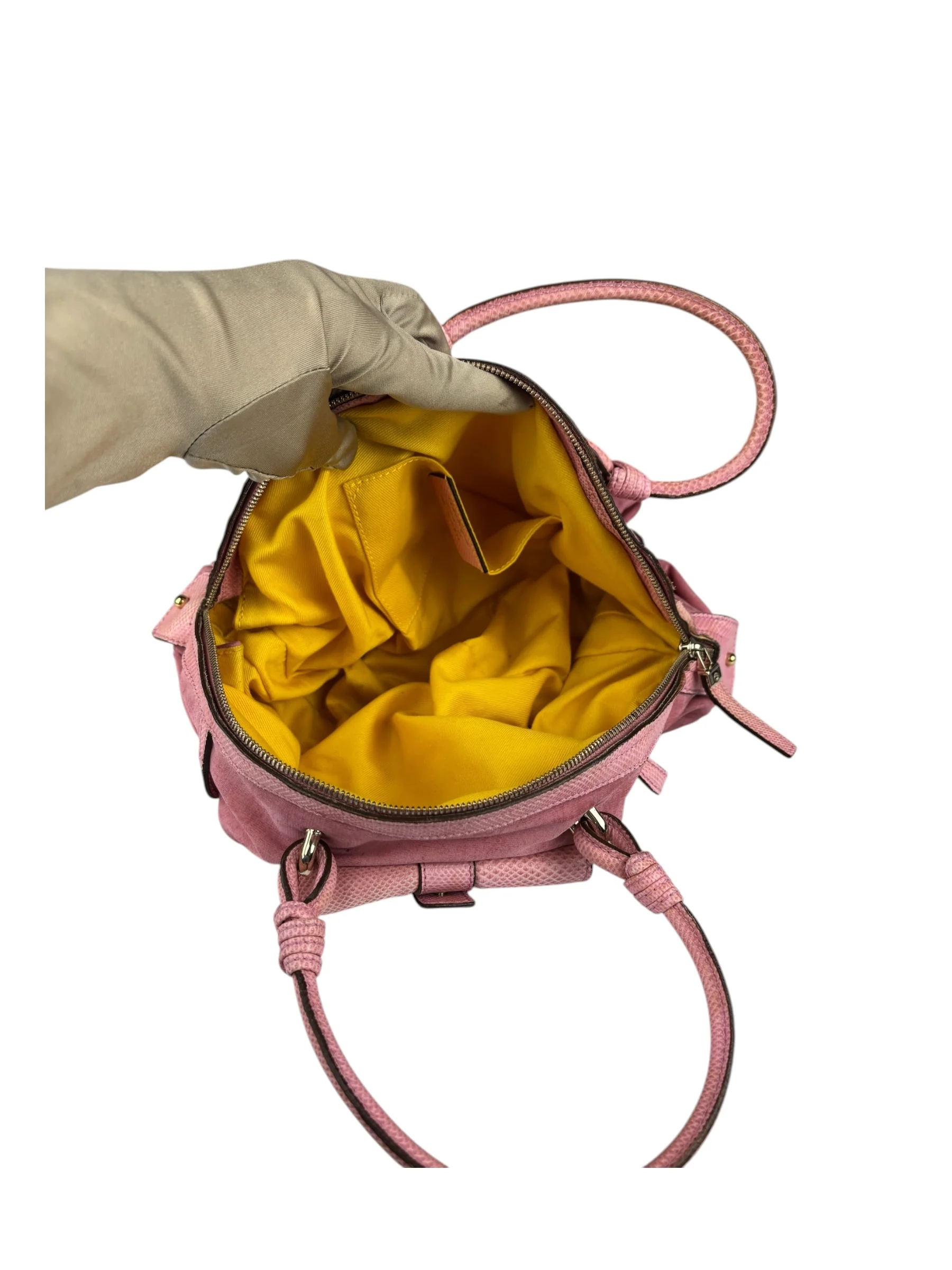Salvatore Ferragamo Pink Nylon/Leather Bowler Bag - Image 3