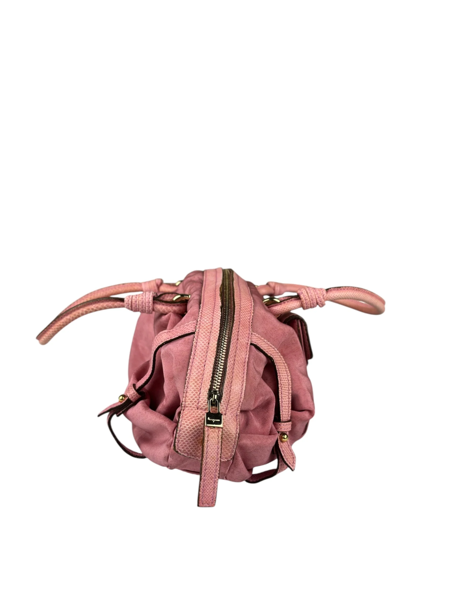 Salvatore Ferragamo Pink Nylon/Leather Bowler Bag - Image 6