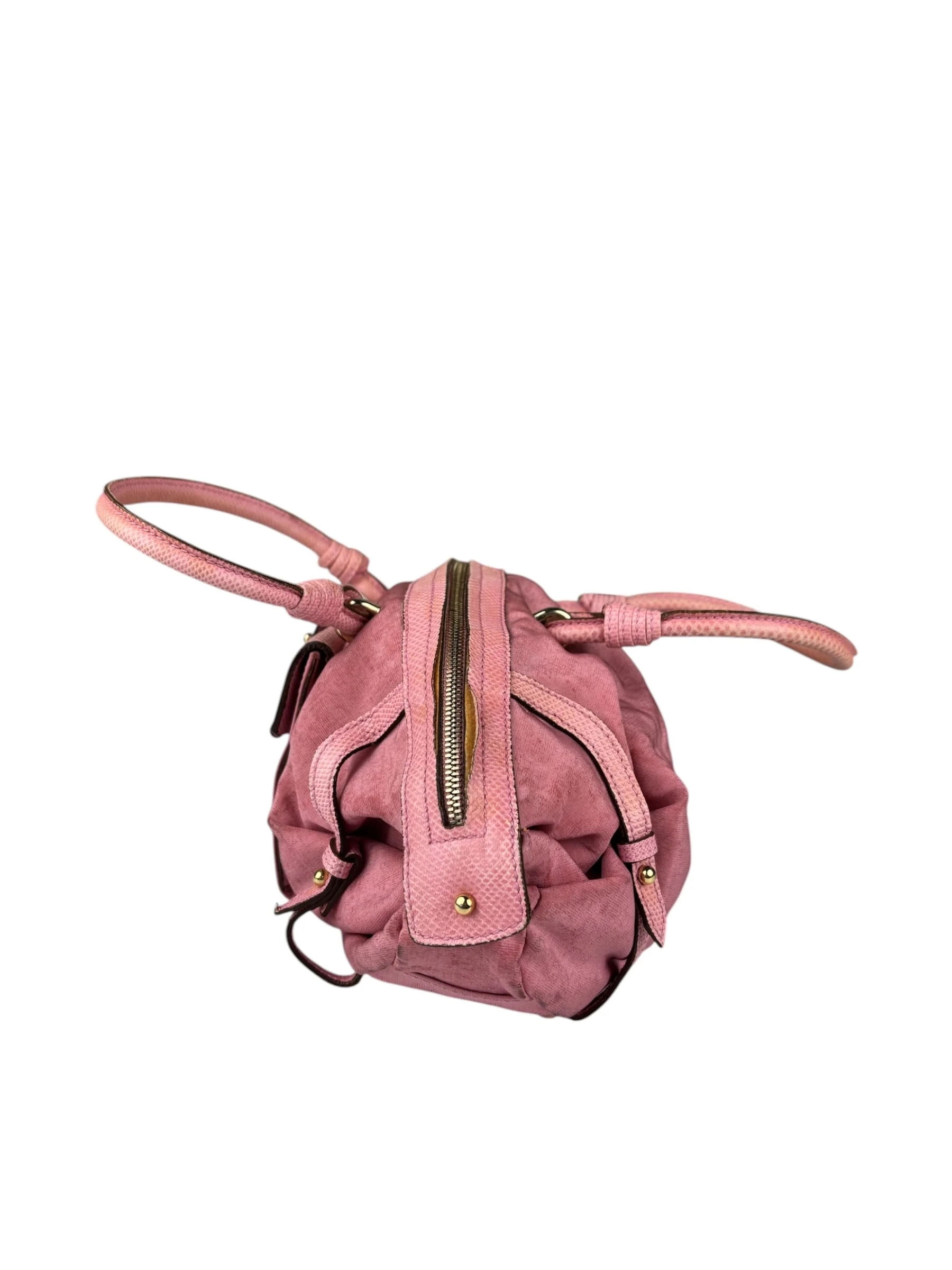Salvatore Ferragamo Pink Nylon/Leather Bowler Bag - Image 7