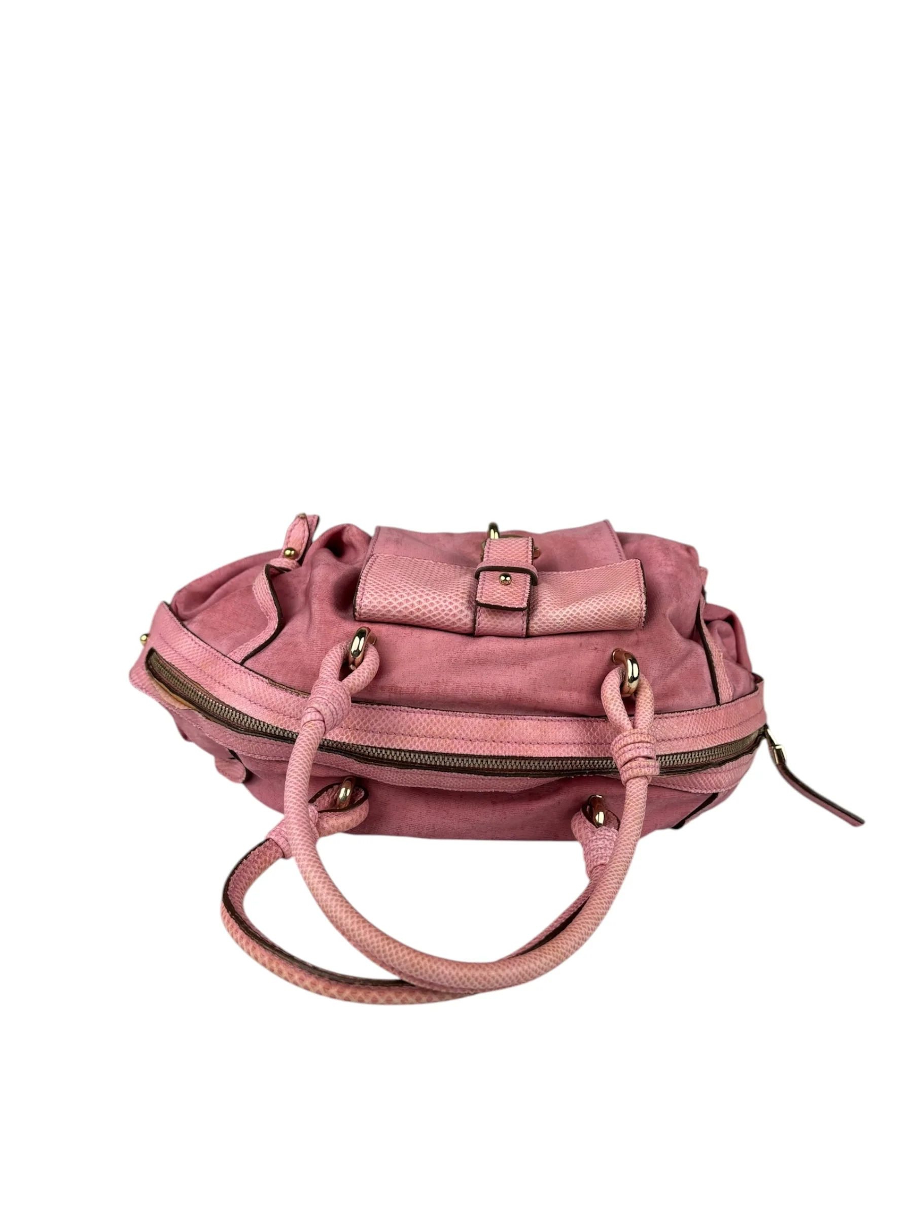 Salvatore Ferragamo Pink Nylon/Leather Bowler Bag - Image 8